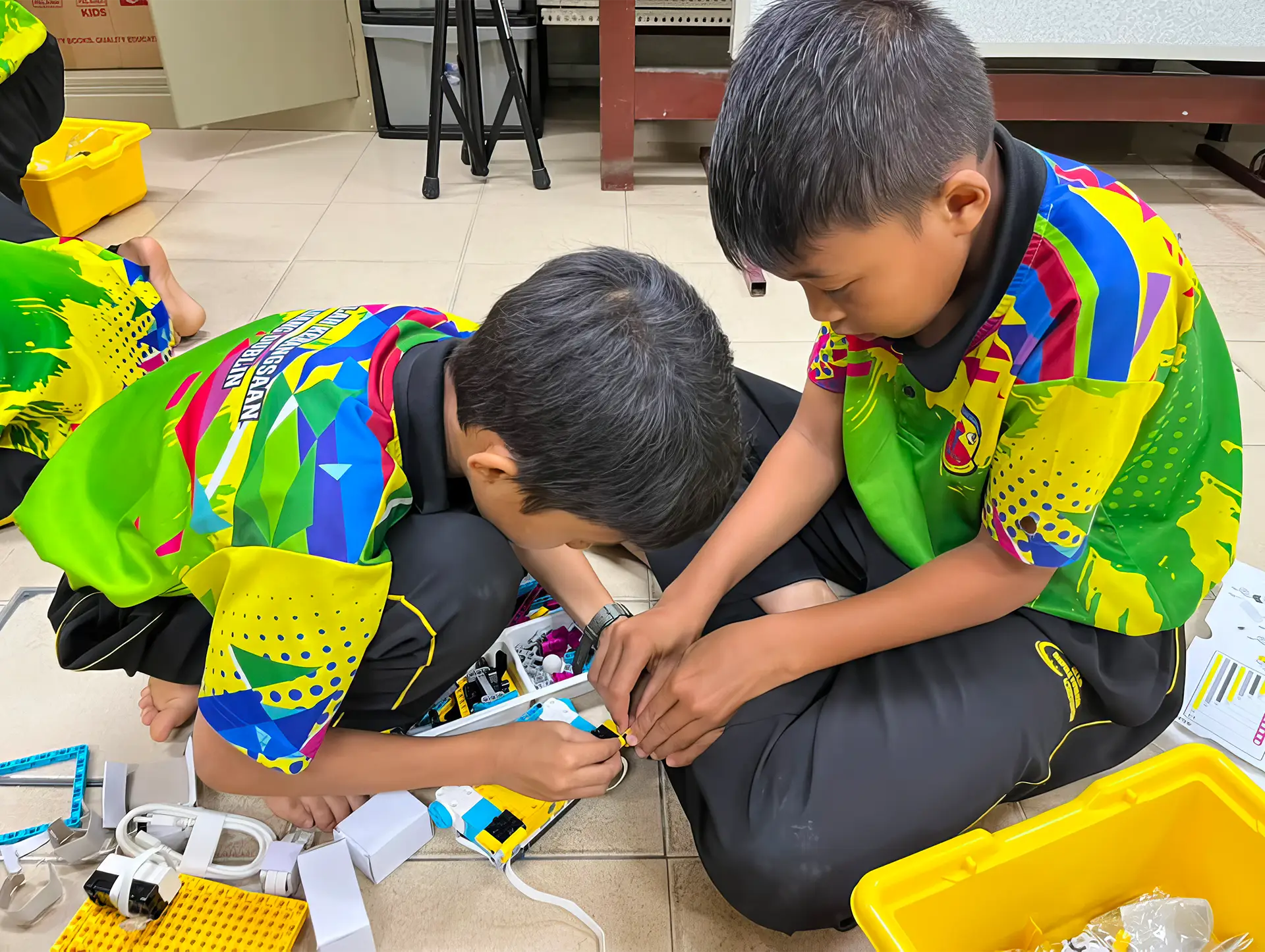 Students collaborating on a robotics activity